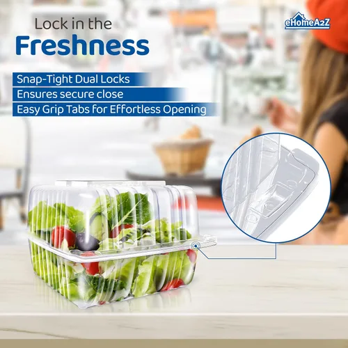 Vista 3 de Clamshell - Recipientes de alimentos herméticos de doble cierre de plástico, duraderos y de fácil agarre, recipientes para postres, restaurantes