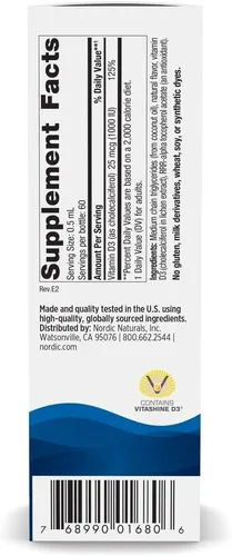 Vista 2 de Nordic Naturals Líquido de vitamina D3 a base de plantas, 1 oz, 1000 UI de vitamina D3, huesos saludables, estado de ánimo y función del sistema