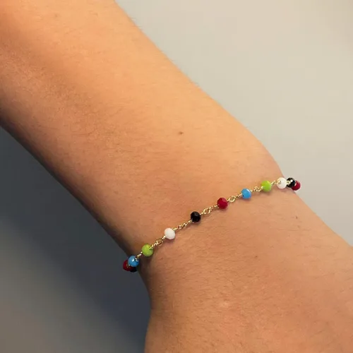 Vista 3 de Pulsera de cadena de elegante oro para mujer, pulseras de cadena individual o en capas, con eslabón de dije de corazón, karma, triángulo, perlas