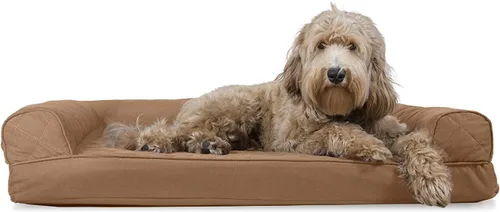 Vista 13 de Furhaven Sofá cama ortopédico para perro, sofá de espuma viscoelástica con refuerzos, felpa texturizada y funda resistente al agua, funda lavable