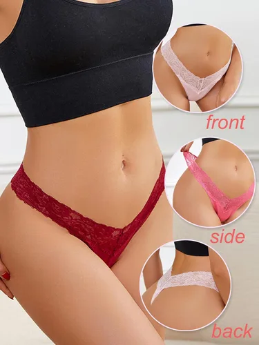 Vista 2 de Bolivelan Tangas de algodón para mujer, tangas de encaje sexy para mujer, paquete de ropa