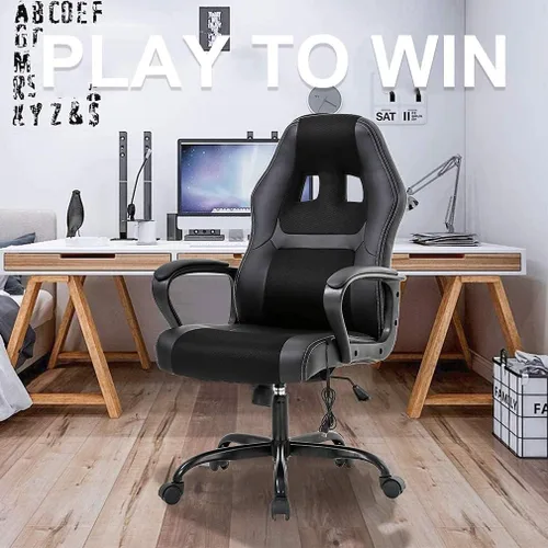 Vista 7 de Silla para videojuegos, silla de oficina de masaje, sillas ergonómicas de videojuegos, silla reclinable ajustable para computadora con soporte Negro