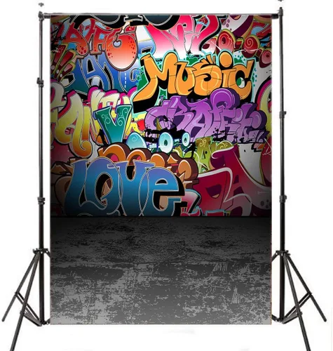 Vista 3 de LB Telón de fondo de graffiti hip hop para fotografía de los años 80 y 90 para decoración de fiestas de 3 x 5 pies, fondo de fotos de retrato