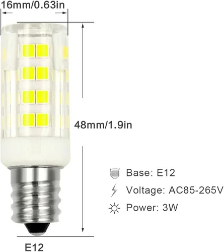 Vista 2 de Bombillas LED E12 equivalente a 3 W, bombilla halógena de 30 W, luz blanca diurna 6000 K, T3 T4, rosca Edison, base de vela, mini no regulable