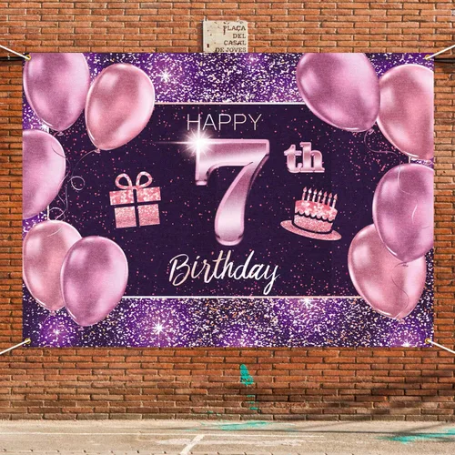 Vista 5 de pancarta grande rosa con texto en inglés “Happy Birthday