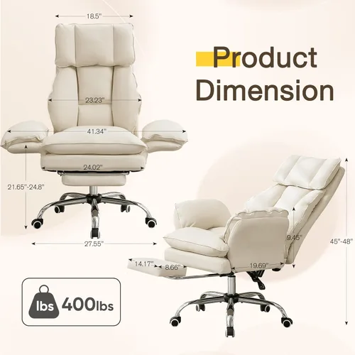 Vista 3 de Cloud - Silla de oficina con patas cruzadas con reposapiés, silla ergonómica ejecutiva grande y alta, reposabrazos abatibles para mascotas, silla