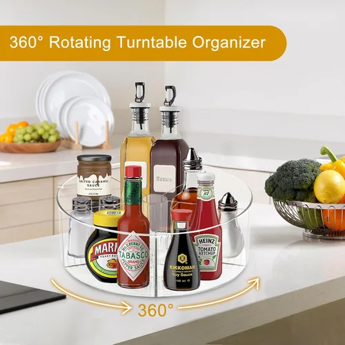 Vista 3 de Organizador giratorio grande Lazy Susan con 5 divisores, para cocina, baño, gabinete, despensa, refrigerador, encimera, tocador, contenedor