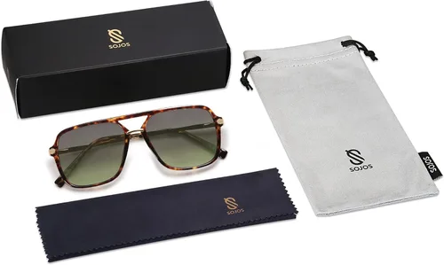 Vista 6 de SOJOS Gafas de sol para mujeres y hombres retro lentes de policarbonato aviador de moda pantallas de los años 90 SJ2229