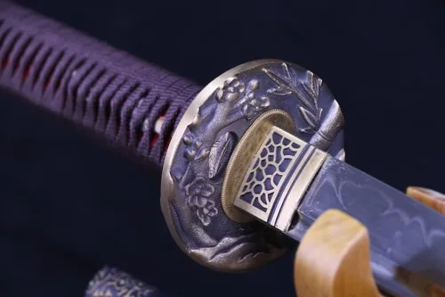 Vista 3 de SHZBZB Katana - Espada samurái hecha a mano, 41 pulgadas, arcilla de acero T10, templada, espada samurái de espiga completa