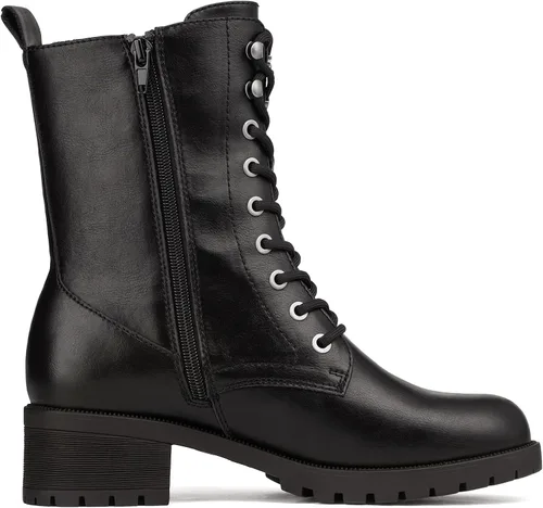 Vista 2 de DREAM PAIRS Botas de combate negras con cordones botas militares de invierno para mujer