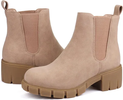 Vista 29 de starmerx Botines de plataforma para mujer, botas Chelsea elásticas, tacón medio, botines sin cordones