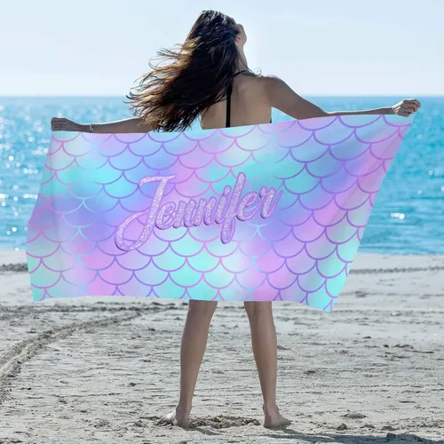 Vista 26 de Artsadd Toalla de playa personalizada con nombre, toallas de playa personalizadas con puntos azules y flores, toallas de playa con nombre