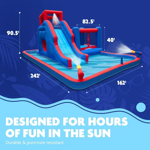 Vista 3 de Sunny & Fun Parque acuático inflable 2 en 1 Bounce & Blast - Resistente para diversión al aire libre - Pared de escalada, tobogán, gorila, túnel