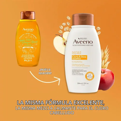 Vista 2 de Champú aclarante de vinagre de sidra de manzana Aveeno, mejora el brillo, 12 fl oz