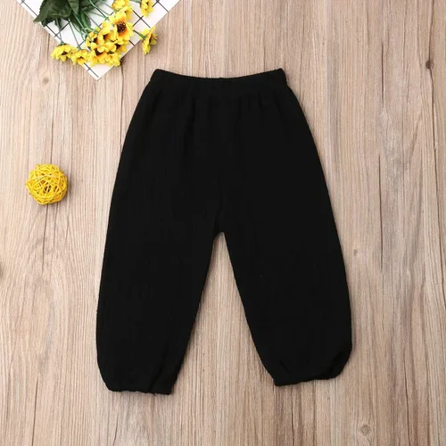 Vista 18 de Paquete de 3 pantalones de algodón y lino para bebés, niños y niñas, color liso, ropa básica para bebés