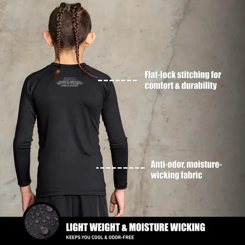 Vista 3 de Elite Sports Protectores de erupción para niños y niñas, compresión de manga completa BJJ para niños y jóvenes
