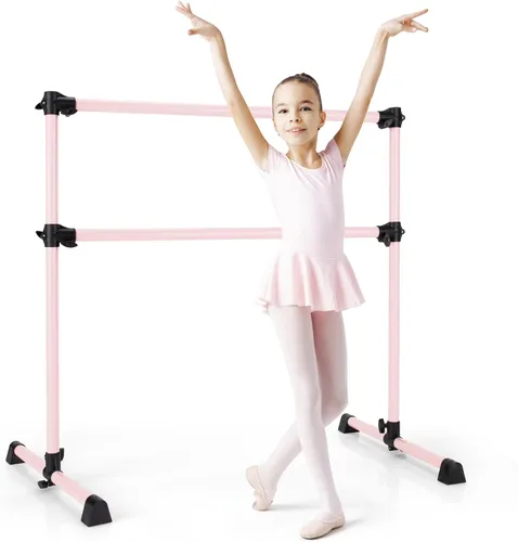 Vista 9 de Costzon Barra de ballet portátil, barra de ballet doble independiente de 4 pies con altura ajustable, barra de baile de fitness con almohadillas