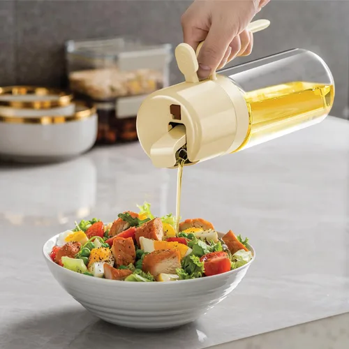 Vista 6 de Glad Dispensador de aceite 2 en 1, 18.6 oz/18.6 fl oz, pulverizador de aceite de oliva para cocinar, verter aderezos para ensaladas y asar a la Beige