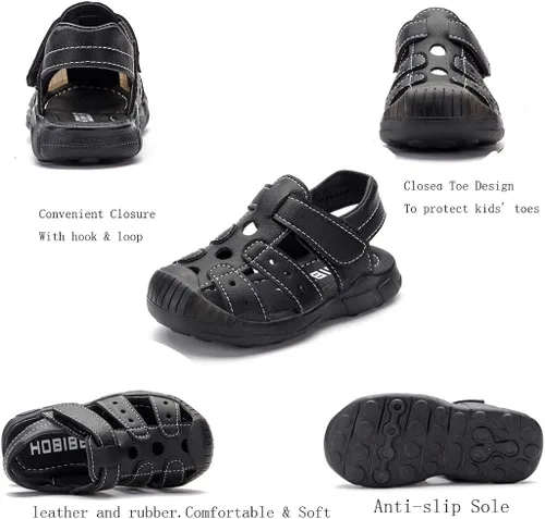 Vista 4 de HOBIBEAR - Sandalias para niños y niñas con puntera cerrada zapatos planos zapatos de verano para la playa bebéniño pequeño