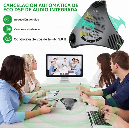 Vista 6 de Altavoz USB con doble concentrador, micrófono omnidireccional para sala de conferencias, altavoces de computadora con micrófono para oficina