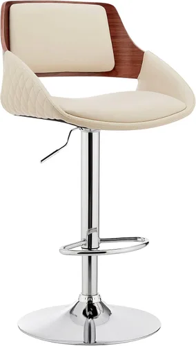 Vista 17 de Armen Living Adele - Taburete giratorio moderno de altura ajustable de piel sintética y madera de nogal con base cromada para encimera de isla