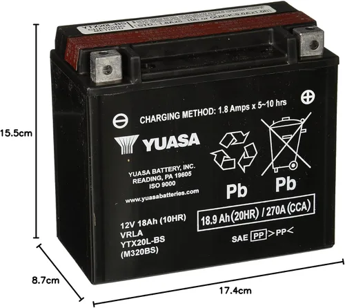 Vista 9 de Yuasa YUAM320BS YTX20L-BS - Batería AGM libre de mantenimiento con paquete de ácido