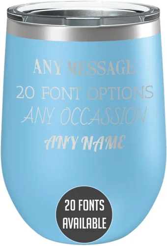 Vista 20 de Vaso de vino personalizado de acero inoxidable recubierto de polvo de 12 onzas con tapa, grabado personalizado, regalos de vino personalizados