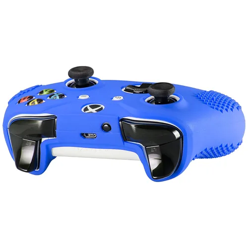 Vista 5 de eXtremeRate Soft Anti-Slip Dark Blue Silicone Controller Cover Skins Thumb Grips Caps Protective Case for Xbox One X S Controller - Blue
