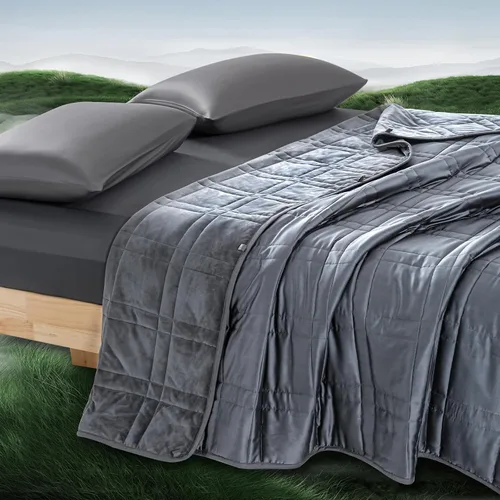 Vista 21 de OMYSTYLE Manta pesada reversible de 48x72 pulgadas y 15 libras para adultos, manta doble cara con peso de felpa corta cálida y tela Tencel fresca