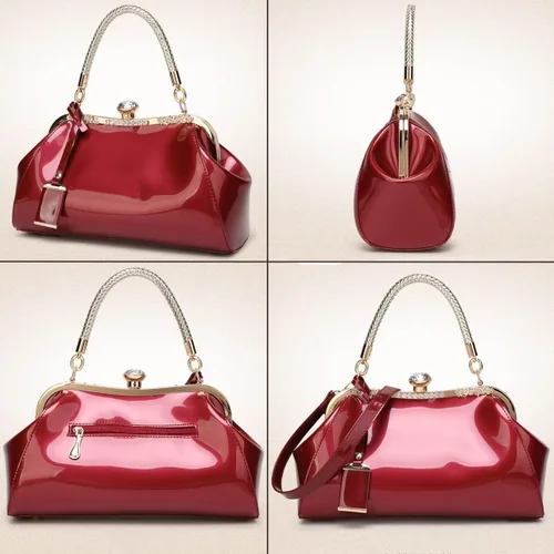 Vista 6 de YOUNXSL Bolso de mano de charol brillante para mujer, bolso de mano con asa superior, bolso de hombro de noche, bolso de boda, bolso retro