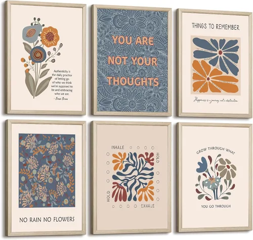 Vista 28 de Póster artístico de pared de salud mental, lienzo motivacional, decoración de pared, terapia, oficina, póster bohemio, impresiones inspiradoras