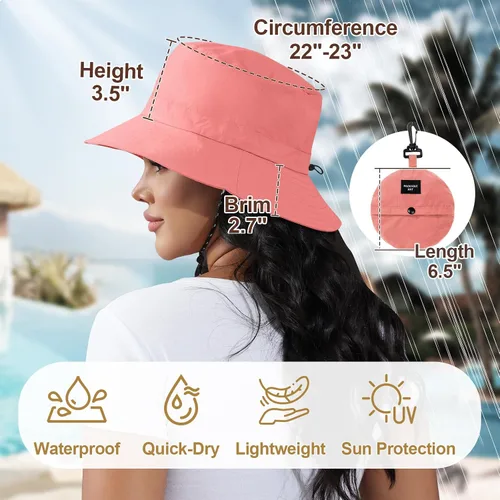 Vista 5 de Packable Bucket Hat for Women Waterproof UV Protection Sun Hat Sandía