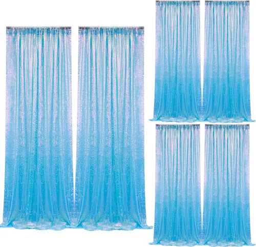 Vista 60 de 2 paneles de cortinas de fondo de lentejuelas verdes de 8 pies, cortinas de fondo de fotografía con purpurina para decoración de Navidad, boda