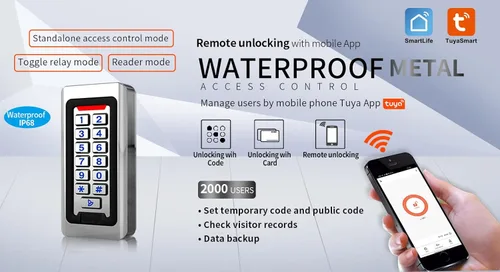 Vista 6 de Teclado de control de acceso para puerta, acero inoxidable IP68 resistente al agua, 2000 usuarios, entrada y salida Wiegand de 26 bits, control