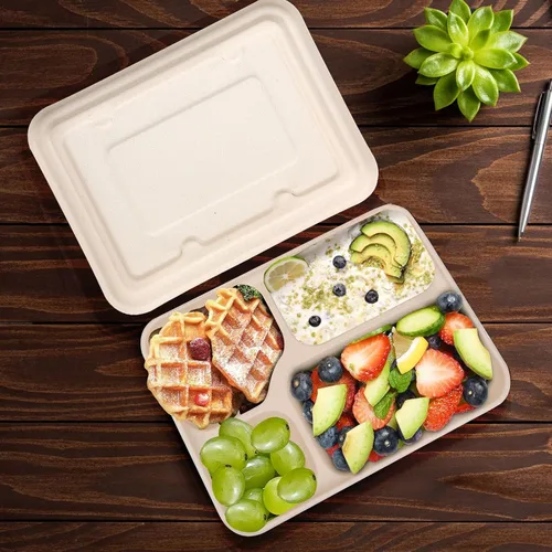 Vista 2 de Kaderron Contenedores de alimentos para llevar de 11 x 8.7 pulgadas con tapas, 4 compartimentos, paquete de 25 cajas desechables para llevar a