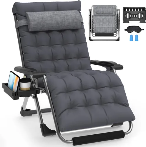 Vista 13 de Slendor Sillas de gravedad cero de gran tamaño XXL, silla reclinable Negro