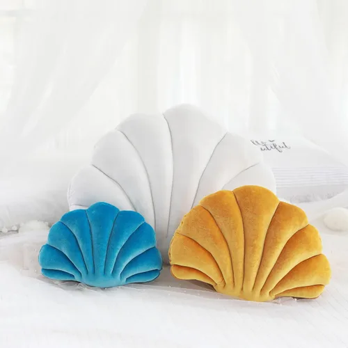 Vista 3 de Almohada con forma de concha de mar de terciopelo blanco, almohada de felpa con temática de mar y océano, almohada decorativa para cama, sofá