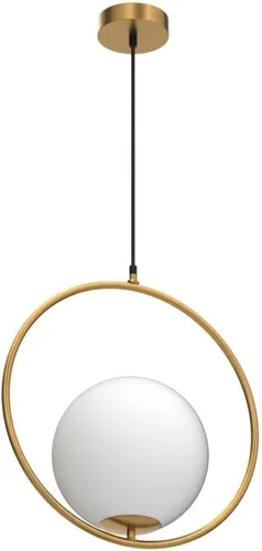 Vista 4 de KCO Moderna lámpara colgante de globo dorado con 1 luz individual de cristal blanco para isla de cocina, lámpara colgante ajustable de mediados