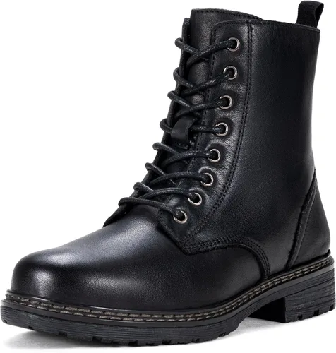 Vista 13 de Vepose - Botas de combate para mujer con puntera corta, cordones clásicos, tacón bajo, cremallera 9623