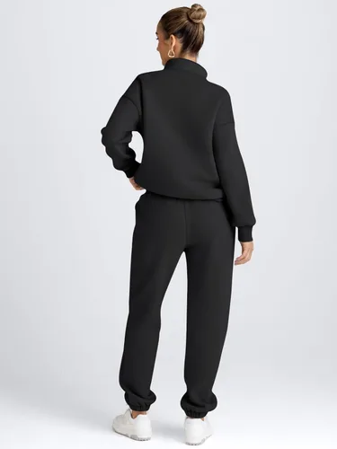 Vista 5 de AUTOMET Conjunto deportivo de 2 piezas para mujer, manga larga, media cremallera y pantalones deportivos holgados con bolsillos