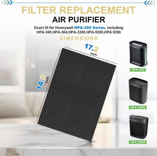 Vista 2 de Dekiru Filtro de carbón activado precortado para prefiltro HPA300 compatible con filtro purificador de aire Honeywell de repuesto, apto para una