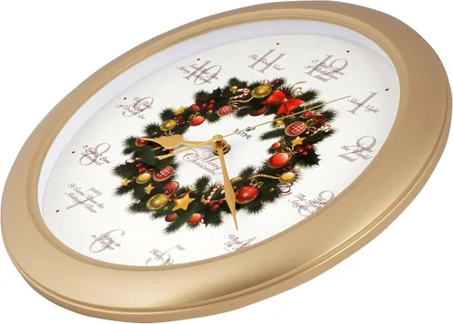 Vista 3 de JUSTIME Reloj de pared de 14 pulgadas dorado con melodía de corona de Navidad y 12 villancicos