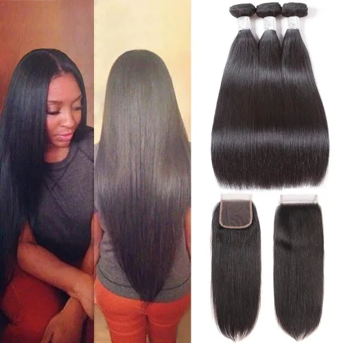 Vista 9 de Subella 3 manojos de cabello humano brasileño lacio, grado 10A, virgen, sin procesar, color negro natural (8, 10, 12 pulgadas)