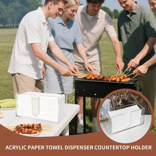 Vista 3 de Toallero de papel acrílico, dispensador de servilletas de plegado en Z de 0.197 in de grosor, transparente y plegable, organizador de baño y cocina