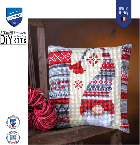 Vista 5 de Vervaco Kit de cojín de punto de cruz Elfo de Navidad 2 16" x 16