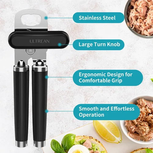 Vista 2 de Ultrean Abrelatas Manual Abrebotellas, Acero Inoxidable Resistente Borde Liso Abrelatas Manual de Mano con Mango Suave al Tacto, A Prueba de Óxido