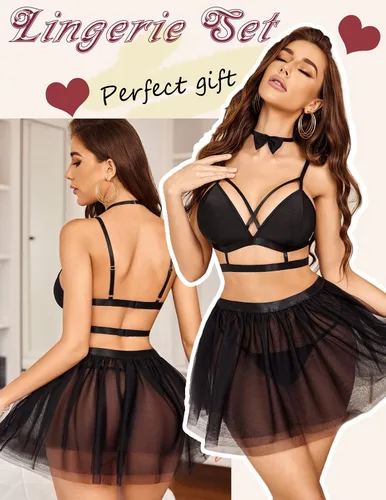 Vista 5 de Avidlove Lencería para mujer con tiras y falda conjunto de gargantilla extraíble S-XXL