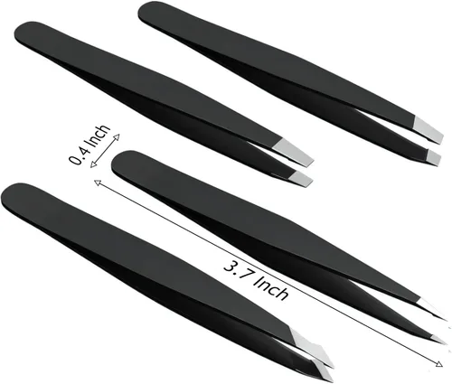 Vista 5 de Juego de pinzas, pinzas profesionales de acero inoxidable para cejas, gran precisión para depilación facial, astillas y depilación encarnada, pinzas