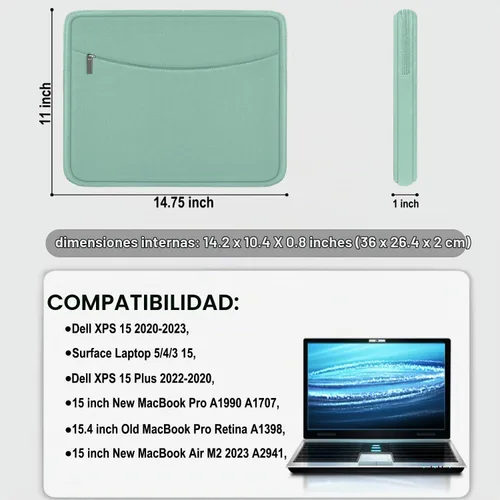 Vista 4 de Funda para laptop de 14 pulgadas, maletín protector a prueba de golpes con bolsillo para accesorios, bolsa portátil para computadora para MacBook