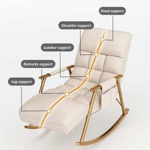 Vista 4 de Modern Upholstered Rocking Chair with Adjustable Backrest and Side Pocket High Capacity for Comfortable Seating in Bedroom and Living